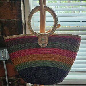 Rainbow Straw Summer Bag